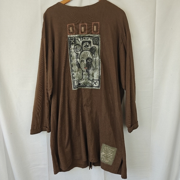 VTG Rare Blue Fish Hand Painted Cotton Brown Button Up Jacket Size 2 Women's - Picture 8 of 15